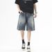 Men's Clothing Denim Beach Shorts Summer Trendy Loose Semi Elastic Stitching Shorts_viptrois.com
