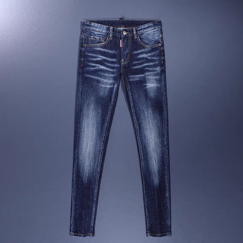 Men's Clothing Men's Retro Skinny Jeans Dark Blue Washed Denim Slim Fit American High Street Fashion Trendy Clothing For Men_viptrois.com