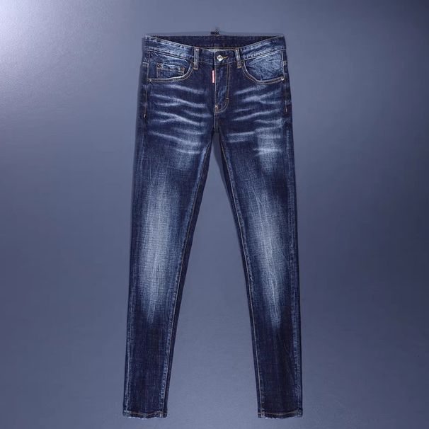 Men's Clothing Men's Retro Skinny Jeans Dark Blue Washed Denim Slim Fit American High Street Fashion Trendy Clothing For Men_viptrois.com