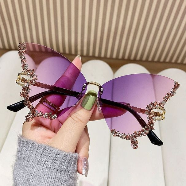 2024 New Butterfly Shaped Diamond Inlaid Frameless Sunglasses For Women's Fashion And Personality, Exaggerated_viptrois.com