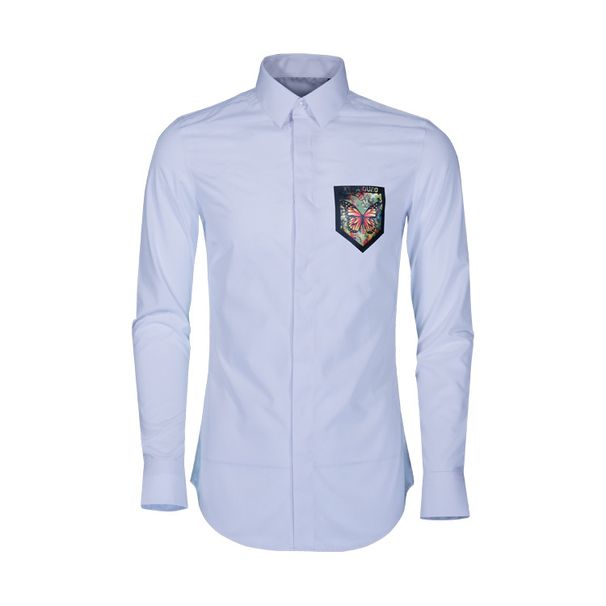 Slim Fit Cotton Blend Shirt With Colorful Printed Butterfly Pockets Long Sleeve Casual Business Style Black White Striped Pure Color_viptrois.com