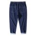 Large Size Men's Spring And Summer New American Nine-point Pants Men's Elastic Waist Multi-bag Overalls Men's Solid Color Tied-foot Jeans_viptrois.com