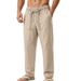 Men's Linen Drawstring Pants | Breathable Summer Casual Straight Leg Trousers For Vacation & Commute_viptrois.com