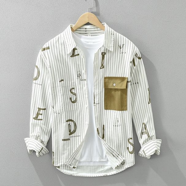 Nordmann 6982 Autumn New Japanese Style Color Block Printed Long Sleeve Shirt Men's Striped Versatile Artistic Loose Casual Top_viptrois.com