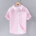 Men's Clothing Simple And Versatile Casual Linen Short Sleeved Shirt Bulk 9012_viptrois.com