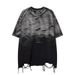 High Street Hip-Hop Distressed Hem T-Shirt - Oversized Streetwear Tee With Metal Chain Detail_viptrois.com