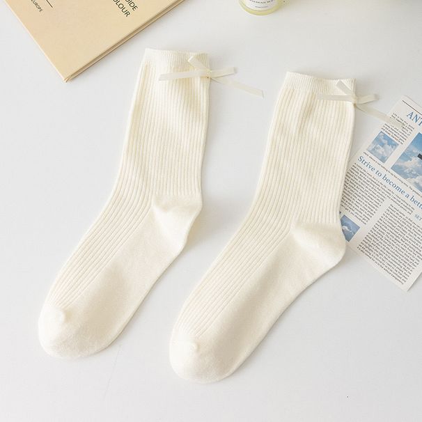 Women's & Men's Cotton Crew Socks With Bow Detail - Soft Breathable Casual Socks For Spring Summer Fall Winter - Solid Color Stackable Socks_viptrois.com
