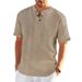 Men's New Summer Short T-shirt Loose Retro Bamboo Henley Shirt Tops_viptrois.com
