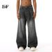 EF JEANS | 2024 New Product, Black And Gray Hong Kong Style Retro Trend Straight Loose Casual Jeans For Men And Women_viptrois.com