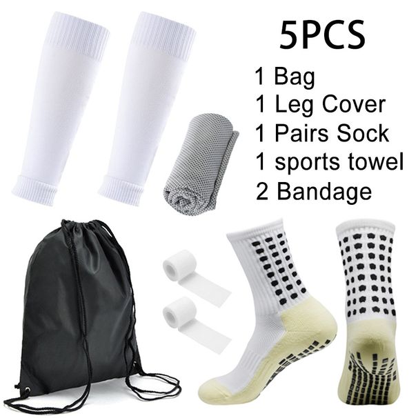 5pcs/set Sports Equipment Football Socks Non Slip Sports Socks Cold Towel Socks Knee Pads Bandages Outdoor Sports Backpack_viptrois.com