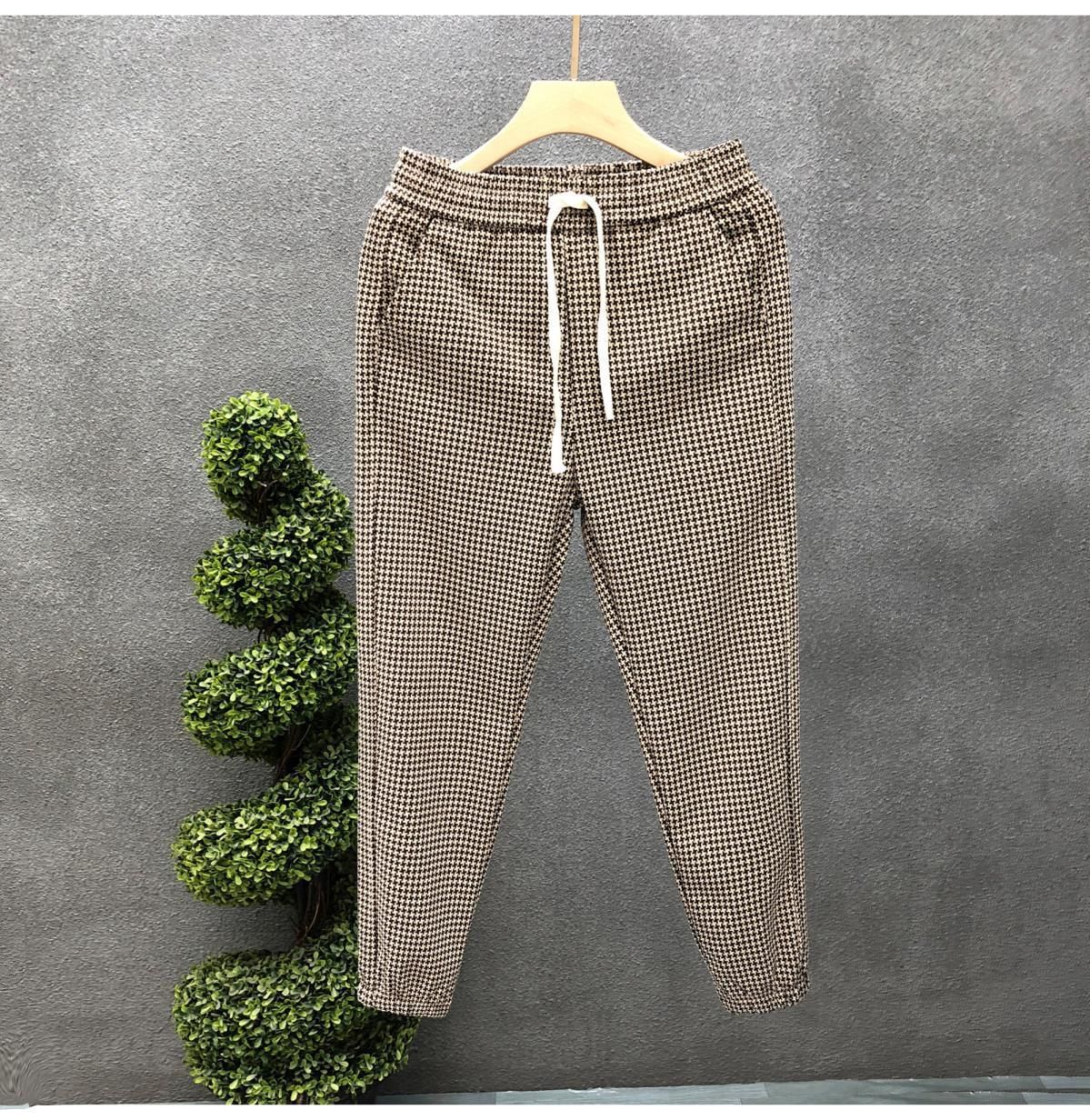 Men's Clothing Handsome Houndstooth Casual Pants Men's Leggings Pants Autumn New Men's Handsome Nine Point Pants_viptrois.com
