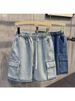 Men's Summer Thin Denim Shorts Loose Fit Cargo High Street Straight Leg Elastic Waist Mid-Length Trendy Brand Clothing_viptrois.com