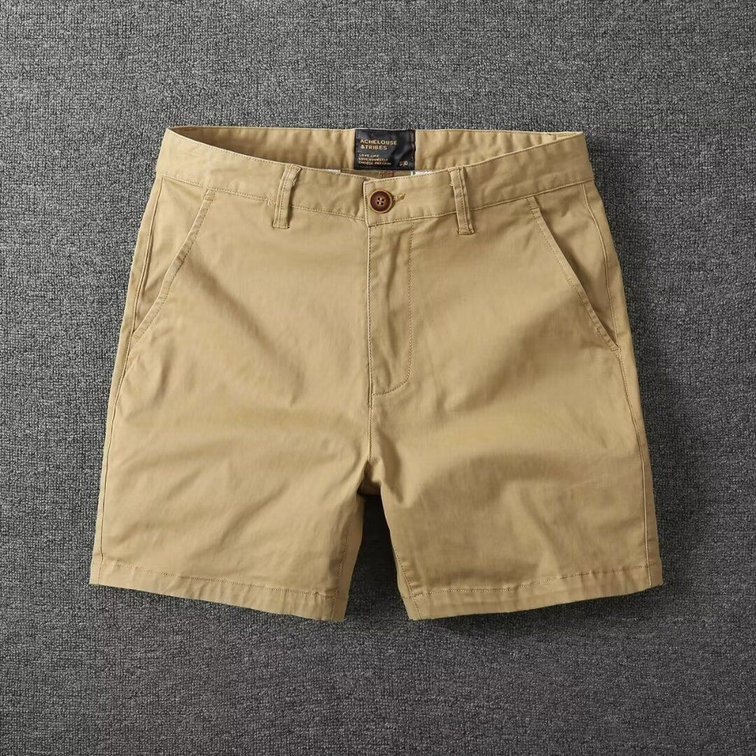 Premium Products Workwear Cotton Shorts Summer Men's Slim Fit Solid Color Loose Thin Three Quarter Casual Pants_viptrois.com
