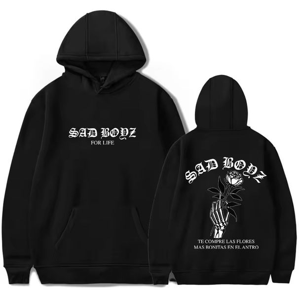 Men's Clothing Emo Boy Oversized Hoodie - Black Graphic Print Pullover Sweatshirt With Comfortable Cotton Blend Fabric For Casual Streetwear_viptrois.com