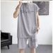 Men's Clothing Summer Waffle Trend New Large Size Men's Sportswear Suit Sleeveless Vest T Shirt Versatile Casual Two Piece Suit_viptrois.com