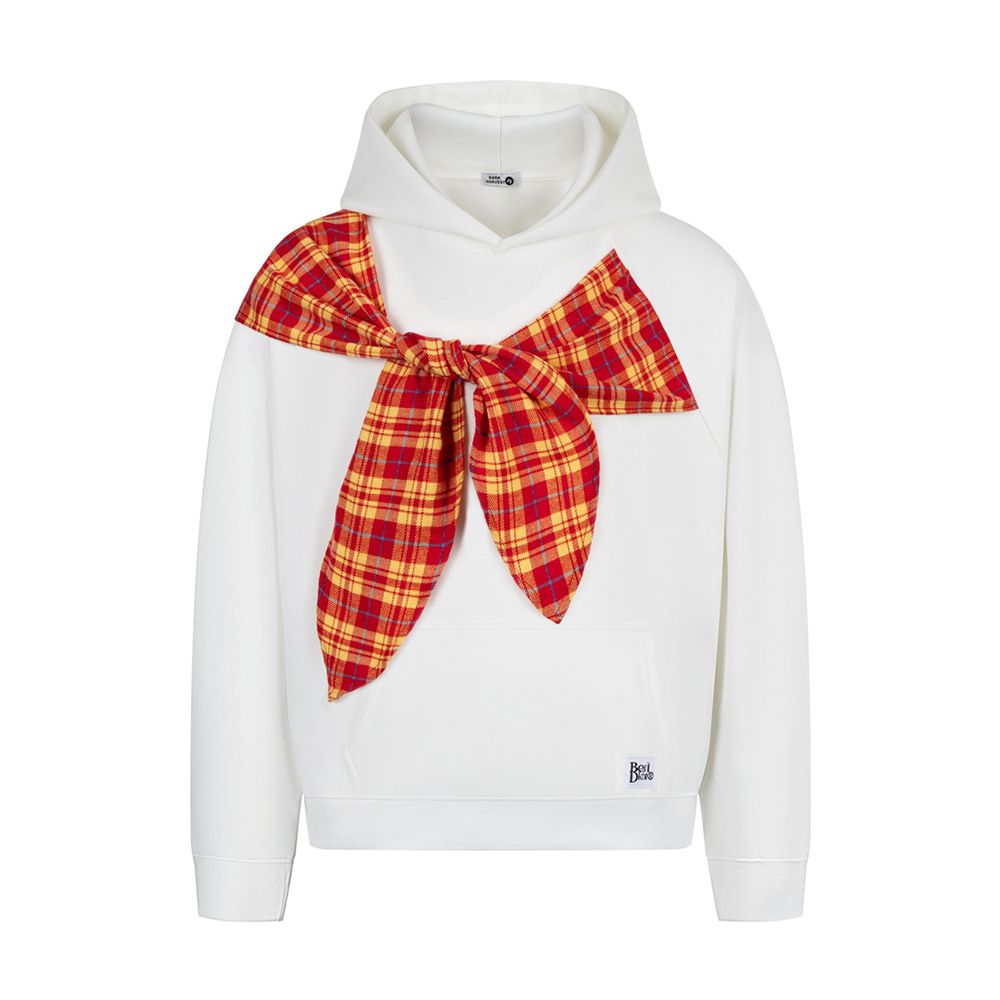 Design Sense Plaid Bow Tie Hooded Sweatshirt Trendy Brand Men's Wear Vibe Style Loose Casual Sports Pullover_viptrois.com