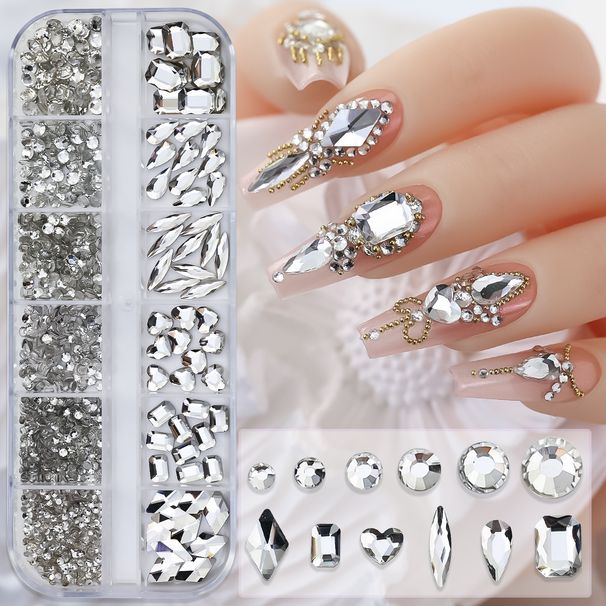 Nails Art Nail Art Diamond Jewelry 12 Grid White Large And Small Flat Bottom Diamond Love Water Drop Diamond Nail DIY Decorations_viptrois.com