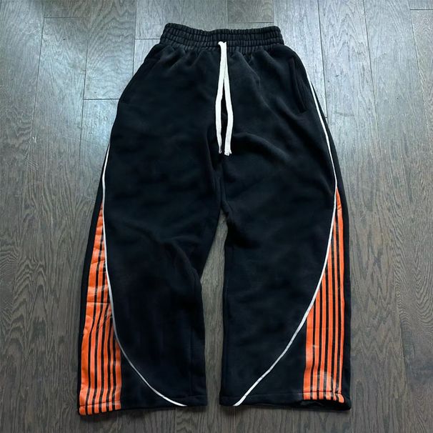Men's Clothing autumn and winter high street hip hop trend casual contrast color men and women all match drawstring wide leg straight sweatpants_viptrois.com