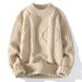 Men's Clothing Solid Color Twisted Sweater Coat Wool Velvet Youth Warm Round Neck Long Sleeve Knitted Bottoming Shirt_viptrois.com