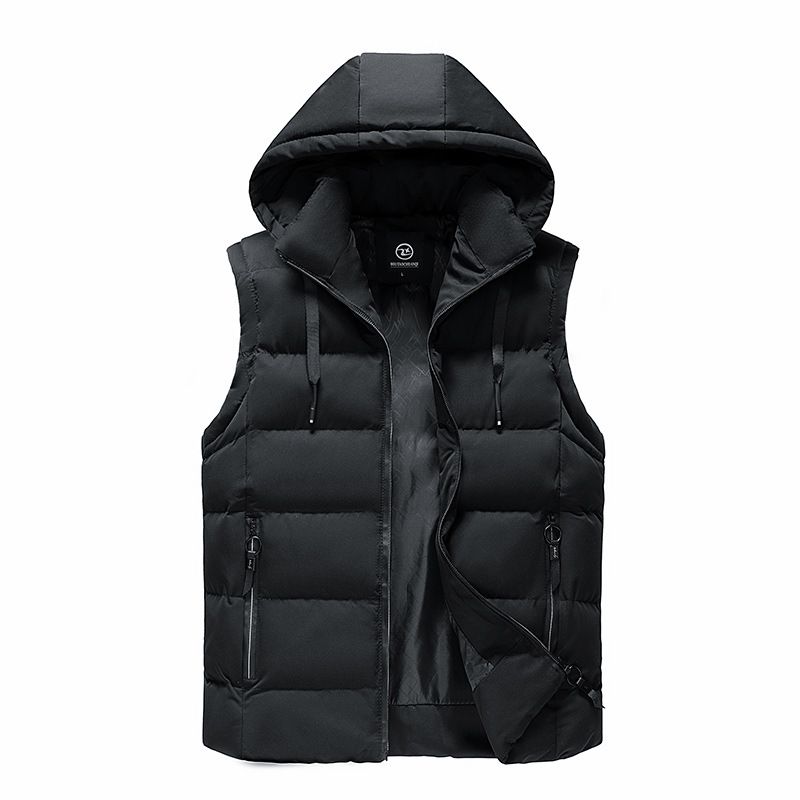 Men's Quilted Puffer Vest – Korean Streetwear Style, Thickened Polyester Fill With Hood & Zipper Pockets (L-5XL, Black/Red/Army Green)_viptrois.com
