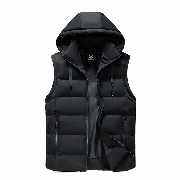 Men's Quilted Puffer Vest – Korean Streetwear Style, Thickened Polyester Fill With Hood & Zipper Pockets (L-5XL, Black/Red/Army Green)_viptrois.com
