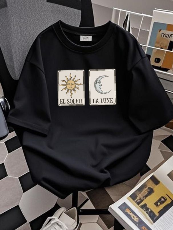 Boho Sun And Moon T Shirt Celestial TaroT Hippie Bohemian Festival Mystical Aesthetic Clothing Versatile Slightly Soft Summer Streetwear_viptrois.com