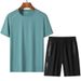 Summer men's sports and leisure ice silk quick dry elastic suit thin section loose breathable short sleeve T-shirt shorts suit_viptrois.com