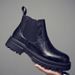 Martin Boots Men's High-top Leather Shoes Wind Thick-soled Heightened Velvet Black Locomotive Boys Soft Leather Medium-top Boots_viptrois.com