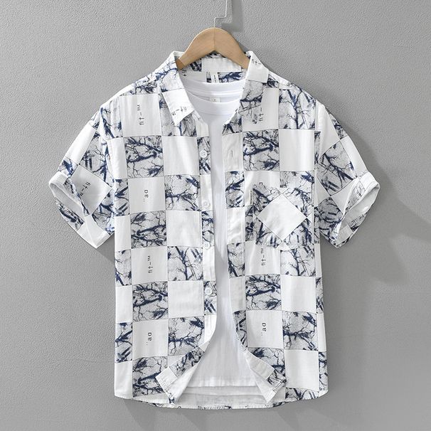Printed Short Sleeved Shirt, Fashionable And Versatile, Artistic And Casual Loose Top, Men's Clothing_viptrois.com