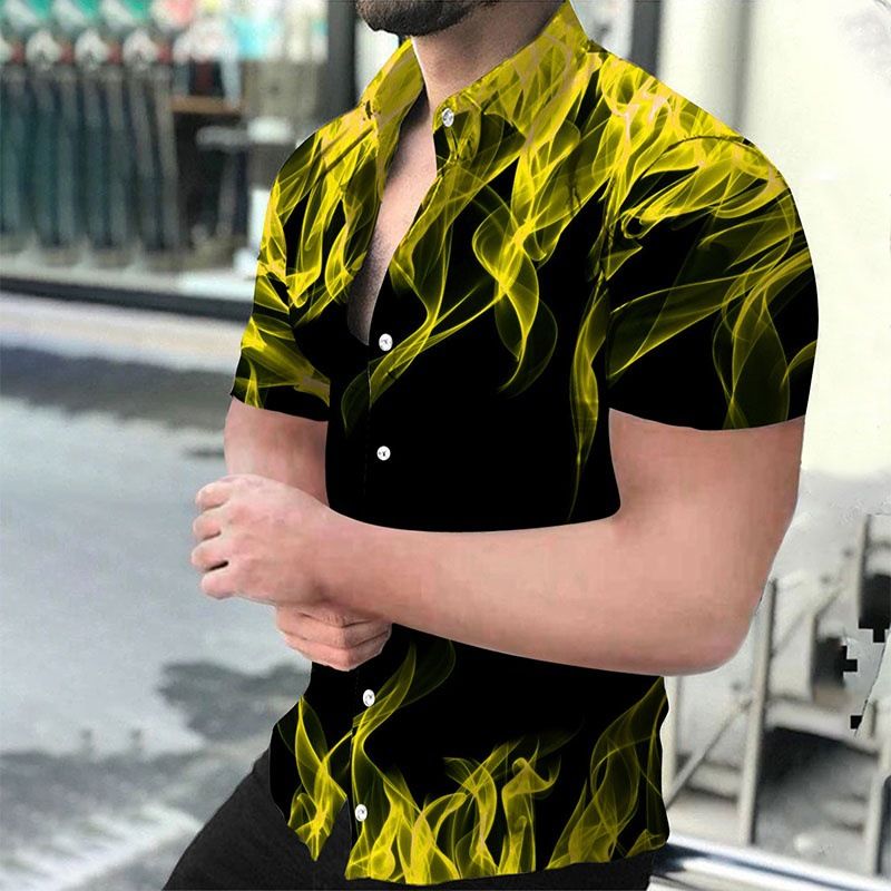 Men's Clothing Short Sleeved 3d Printed Flame Shirt Personalized Men's Clothing_viptrois.com