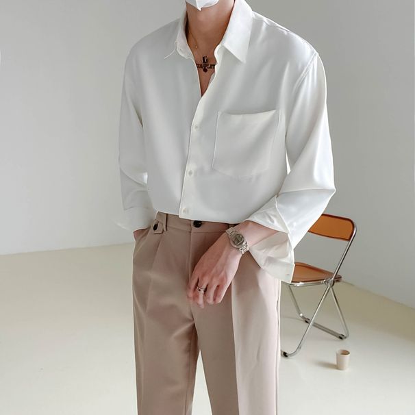 Nordmann Spring And Autumn Season Simple Long Sleeve Men's Korean Style Trendy New Versatile Draped Non-Iron Solid Color Shirt_viptrois.com