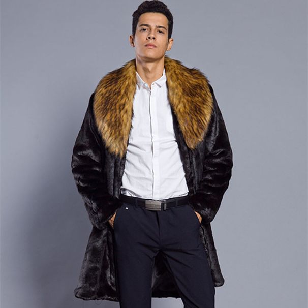 Men's Clothing Autumn and Winter New Fur Men's Jacket Fox Fur Collar Mid Length Coat Fashionable Casual Thick Warm_viptrois.com