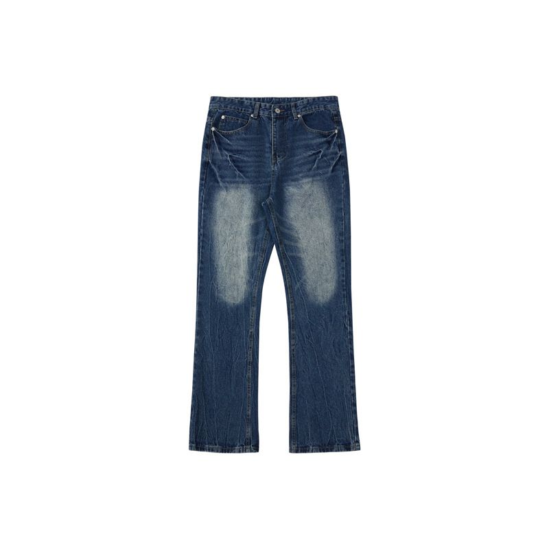 Men's Clothing Ice Blue 517vibe Lightning Burst Blue Cleanfit Jeans Heavy Washed Flared Pants_viptrois.com