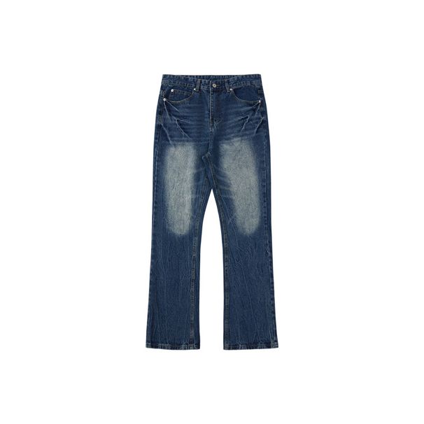 Men's Clothing Ice Blue 517vibe Lightning Burst Blue Cleanfit Jeans Heavy Washed Flared Pants_viptrois.com