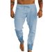 European And American New Men's Solid Color Drawstring Cotton Linen Loose Casual Beach Casual Pants_viptrois.com