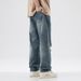 Men's Clothing New Retro Washed Hole Jeans Men's Casual Versatile Loose Straight Wide Leg Pants Handsome Style_viptrois.com