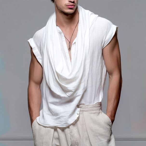 Men's Clothing Swing Collar Halter Neck Leisure Sports Solid Color Vest_viptrois.com