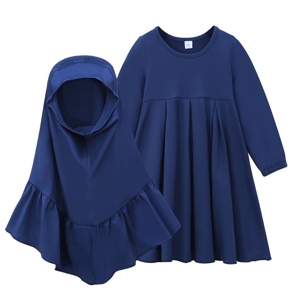 Kids’ Clothing Girls Spring And Autumn Long Sleeve Solid Color Dress + Solid Color Headscarf Two Piece Children's Clothing Ins_viptrois.com