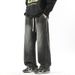 Relaxed Fit Straight Leg Men's Jeans - Classic Vintage Washed Denim Trousers For Casual Wear Breathable Cotton-Blend Fabric_viptrois.com