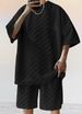 Men's Clothing Jacquard Plaid Short Sleeved T Shirt Loose Straight Casual Shorts Suit_viptrois.com