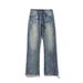 Lightning Pattern Flared Jeans For Men, Trendy Brand New Washed Retro Loose Straight Slim High Street Cool Long Pants_viptrois.com