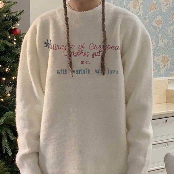 Men's Oversized Letter Print Sweater - American Casual Loose Knit Pullover With Unique Design For Teen Boys & Young Adults (Available In Beige, S-4XL)_viptrois.com