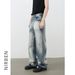 Men's Clothing Denim High Street Vibe Ripped Raw Edge Jeans Men's Trendy Brand Loose Straight Wide Leg Trousers_viptrois.com