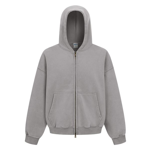 Boxy Zip-Up Hoodie – Wax-Dyed Fleece-Lined Oversized Pullover With Drop Shoulder (Men’s Streetwear)_viptrois.com