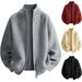 Unisex Zip-Up Knit Cardigan - Oversized Cable Knit Sweater Jacket, Soft & Stretchy For Fall & Winter (Black, Grey, Beige, Red)_viptrois.com