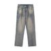 Men's Vintage Washed Blue Jeans - Retro Clean Fit Straight Leg Stretch Denim Pants For Men | Trendy Slim Fit Comfortable Casual Trousers_viptrois.com