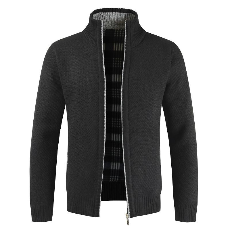Men's Fleece-Lined Knit Cardigan With Stand Collar - Slim Fit Winter Sweater For Casual & Business Wear (Available In 7 Colors & 6 Sizes)_viptrois.com