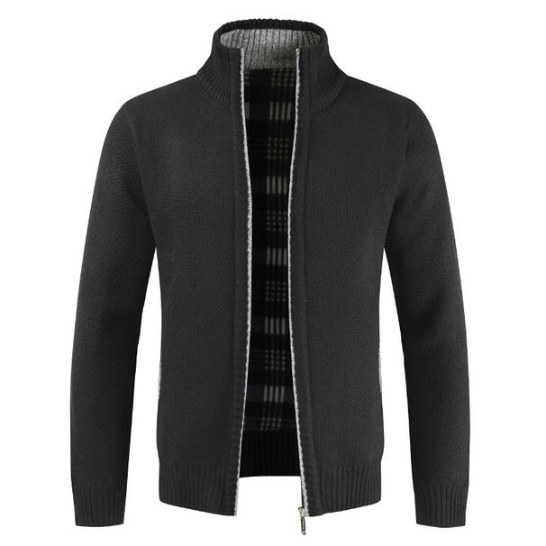 Men's Fleece-Lined Knit Cardigan With Stand Collar - Slim Fit Winter Sweater For Casual & Business Wear (Available In 7 Colors & 6 Sizes)_viptrois.com