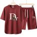 Summer Trendy Men's Sporty Casual Two Piece Set Crew Neck Retro Short Sleeve Suit_viptrois.com