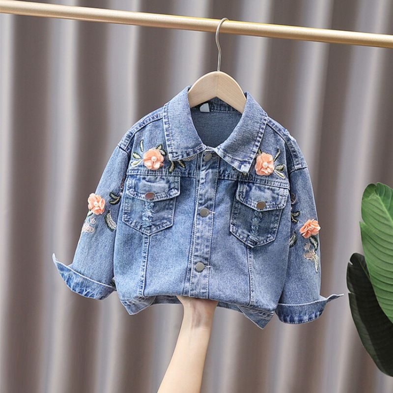 Mother & Kids Foreign trade girls denim jacket spring and autumn clothes little girl spring style big and small baby girl fashionable flower jacket_viptrois.com